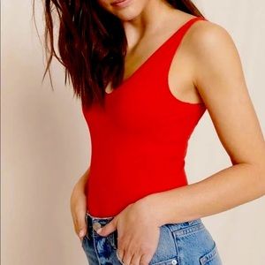 Red Ribbed Bodysuit From Garage Size XS with tags